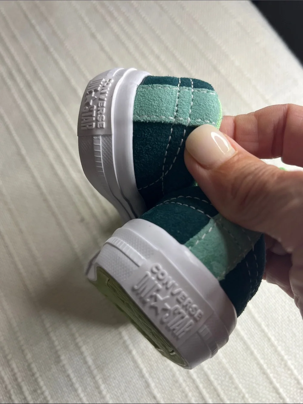 Converse All Stars US 5 baby, Mint Green suede Sneakers w cut-out star detail